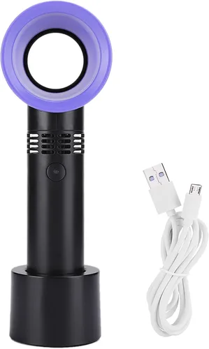 Vista 9 de Mini ventilador de mano sin aspas, mini ventilador de escritorio USB portátil, 3 velocidades, funciona con batería recargable por USB, reduce