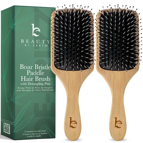Vista 9 de Cepillo de cerdas de jabalí para mujeres y hombres, cepillo de pelo natural 100% cerdas suaves de jabalí para cabello fino y delgado
