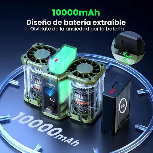 Vista 4 de coldSky Ventilador de cintura, ventilador de clip de velocidad de viento Verde