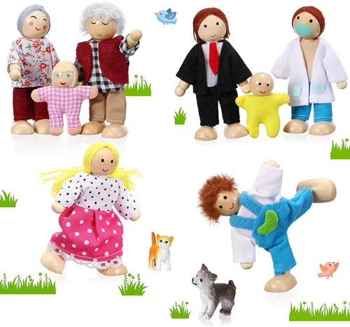 Vista 11 de Skylety 10 piezas de set de casa de muñecas de madera con figuras de mini personas, muñecas para casa de muñecas, figuras de madera para jugar