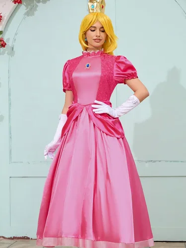 Vista 2 de Poboola Disfraz de princesa de Halloween para mujer, vestido de cosplay para adultos, vestido clásico de fiesta con corona, aretes y guantes