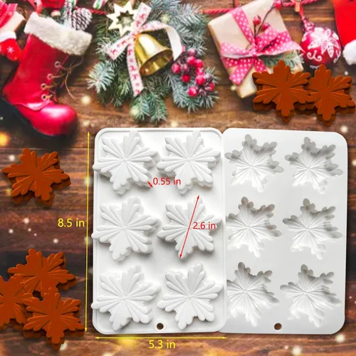 Vista 4 de 2 moldes de silicona para copos de nieve para chocolate, juego de moldes para hornear Acxydm Navidad, moldes de vela de Navidad, moldes de jabón