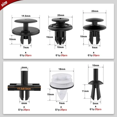 Vista 2 de Nilight 120 piezas de clips de retención de automóvil, 0.197 in, 0.236 in, 0.276 in, 0.354 in, 0.394 in, tornillos de expansión de repuesto, clips