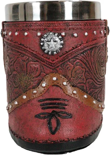 Vista 6 de Ebros Gift Bota rústica de vaquera occidental con taza de café con estrella solitaria en piel sintética con acabado floral de desplazamiento floral