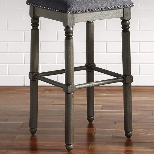 Vista 7 de Roundhill Furniture Arnhem Taburetes de bar tapizados de madera, juego de 2, color gris