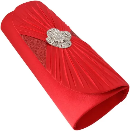 Vista 3 de Elegante Cruz plisada satén solapa cristal embrague bolso de noche - colores diff Avail