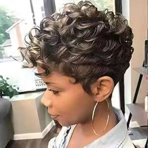 Vista 8 de Peluca sintética de corte Pixie con flequillo para mujer, peluca gris para mujeres negras, peluca corta con flequillo, perfecta para cosplay