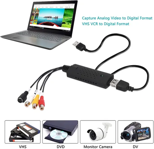 Vista 2 de Convertidor de audio y video USB, convertidor VHS a digital, tarjeta de captura de video digitalizar de vídeo analógico VCR VHS DVD, para Windows 7
