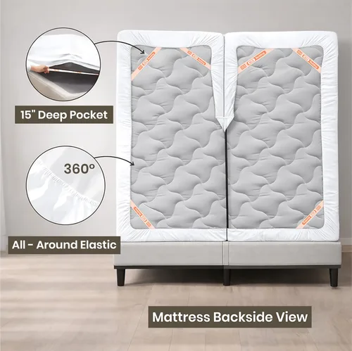 Vista 4 de SGI bedding Sábana Queen de 28" con Parte Superior Dividida Flex Head, 100% Algodón Egipcio, Cuenta de Hilos 1000, Sábana Superior Flex para Cama