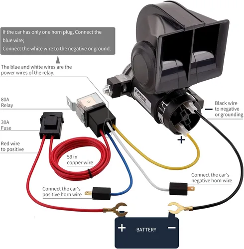 Vista 6 de FARBIN - Claxon de aire para camiones, bocina compacta de tren, bocina eléctrica para coche 12 V, 150 db, superfuerte con arnés de cableado