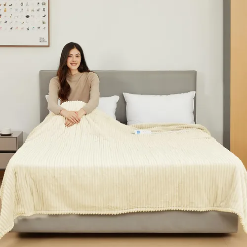 Vista 7 de Manta térmica eléctrica tamaño Queen, manta térmica de franela suave de calentamiento rápido de 84 x 90 pulgadas con temporizador de 8 horas, 6
