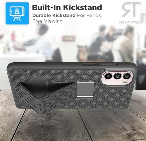 Vista 5 de Funda diseñada para Motorola Edge Plus 2022 / Plus 5G UW/Edge Pro 30 - XT22011 con funda de clip para cinturón, funda con función atril, color negro