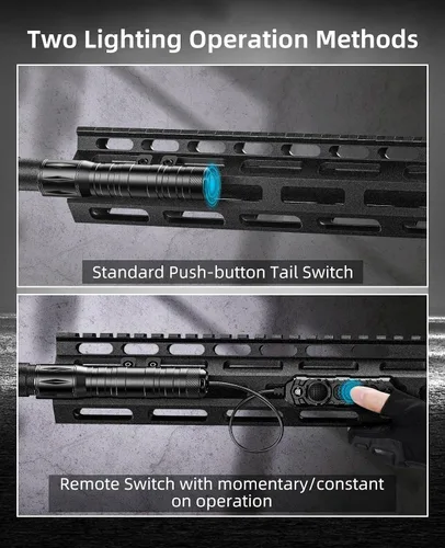 Vista 3 de EZshoot Linterna táctica de rifle de 1800 lúmenes con interruptor de presión, linterna táctica para rifle compatible con M-Rail, linterna de rifle