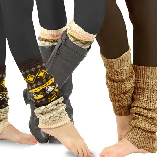 Vista 6 de TeeHee - Calentadores de pierna hasta la rodilla, extra largos hasta el muslo, puños para botas para mujer, multipares de regalo para ella 3 pares