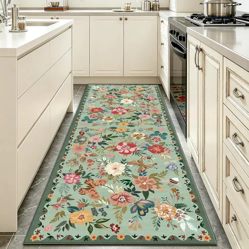 Vista 21 de UKELER Tapete antideslizante para puerta, alfombras de acento modernas para entrada, estilo romántico campestre americano, alfombras de algodón