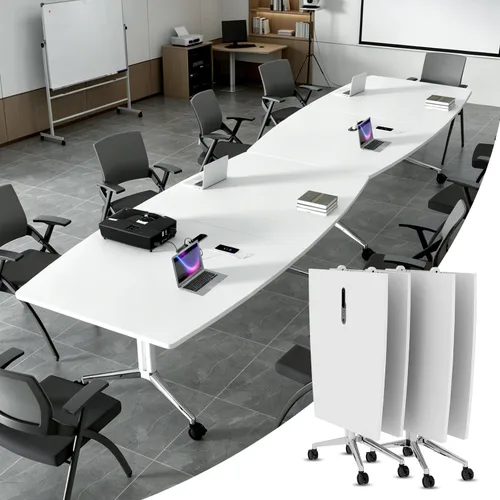 Vista 10 de 94.5" Folding Conference Table with Wheels,Mobile Training Table for Office Walnut
