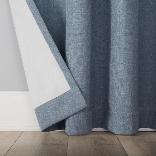 Vista 5 de Sun Zero Channing Grid Texture Draft Shield - Panel de cortina con ojales, 100% opaco, con aislamiento polar, azul, 50 pulgadas de ancho x 63