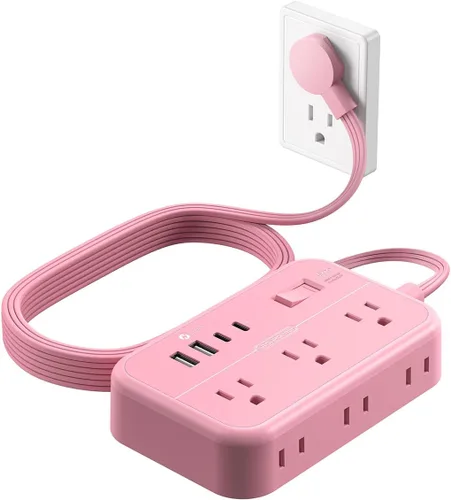 Vista 10 de NTONPOWER - Tira de alimentación con 6 salidas 4 estación de carga USB (2 puerto USB C), cable de extensión de enchufe plano de 5 pies, extensor
