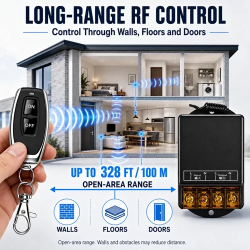Vista 3 de Interruptor remoto inalámbrico, 110 V/120 V/240 V/30 A Relé Interruptor RF inalámbrico para electrodomésticos, bomba, luces de techo y equipos Negro
