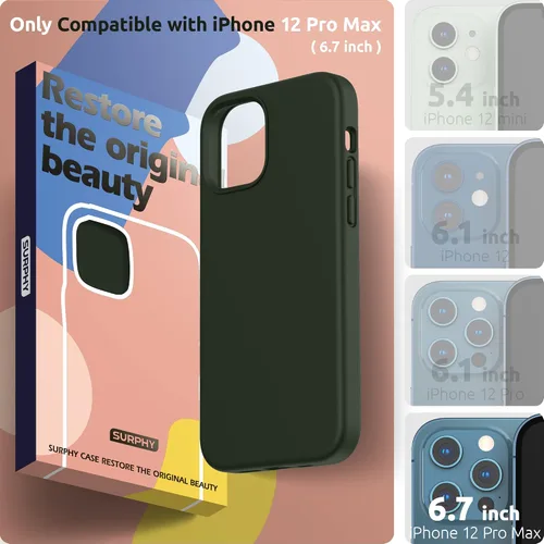 Vista 2 de SURPHY Funda diseñada para iPhone 12 Pro Max de 6.7 pulgadas, funda de silicona líquida (con forro de microfibra) para iPhone 12 Pro Max 2020, verde