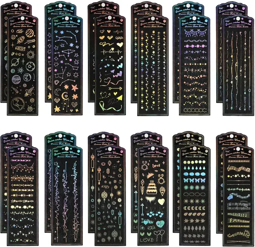 Vista 8 de 24 hojas de calcomanías holográficas Kpop, calcomanías coreanas para fotocartas, autoadhesivas, con purpurina transparente, estrellas, lunas