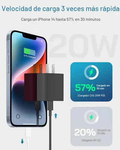 Vista 2 de CXX 20W Fast Charger for iPhone 14/13/12 [3-Pack, MFi Certified] Black