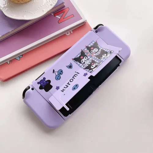 Vista 5 de Cute Kuromi Case Compatible with Nintendo Switch OLED Dockable Case Cover Ergonomic Soft TPU Grip Case for Joycon Sparkle Skin Set