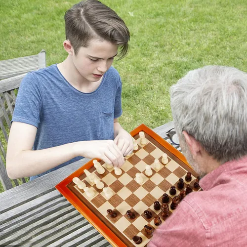 Vista 7 de Juegoal Juego de ajedrez y damas de madera de 12 pulgadas con cajón de almacenamiento, juegos de mesa portátiles para niños y adultos