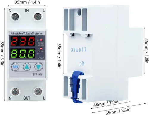 Vista 2 de Protector de voltaje ajustable sobre y bajo voltaje con reinicio de retardo y pantalla de voltaje (100-130VAC, 40A) Protección contra subvoltaje