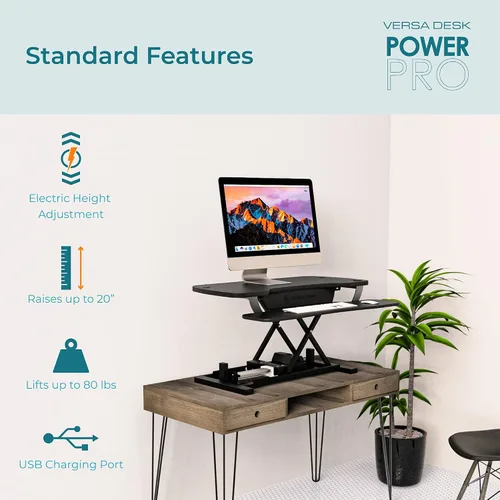 Vista 3 de Convertidor VersaDesk eléctrico para computadora de escritorio. Convierte con facilidad un escritorio en un escritorio con soporte para utilizar