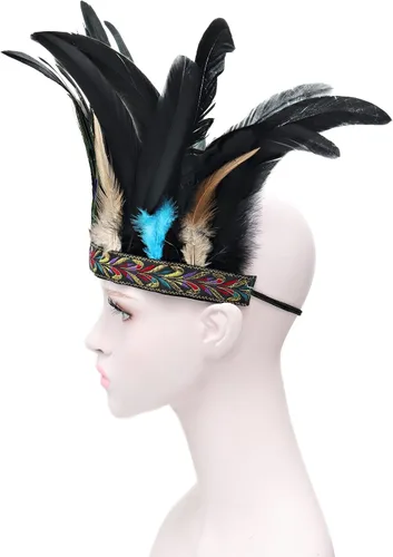 Vista 5 de DAZCOS Diadema de plumas de pavo real, corona, carnaval, tocado, tocado, 1920, Gatsby, cosplay, Navidad