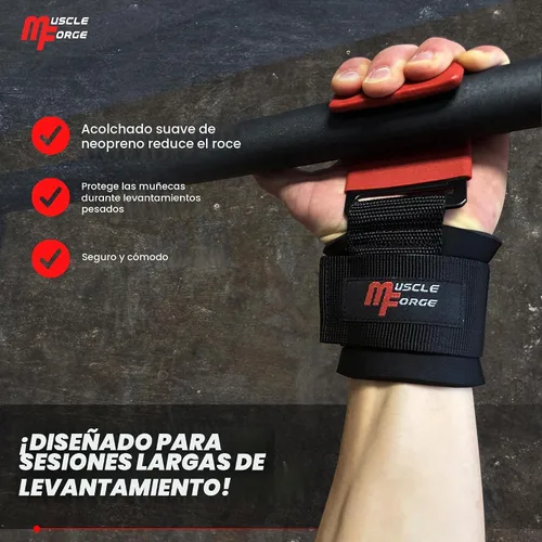 Vista 7 de Ganchos de levantamiento de pesas para hombres y mujeres – Correas de muñeca de elevación resistentes con agarres de gancho para levantamiento
