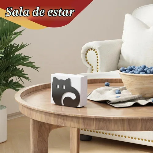 Vista 4 de Servilletero de gato autoajustable para mesa, moderno soporte de metal lindo dispensador de servilletas para cocina comedor, servilleteros con Negro