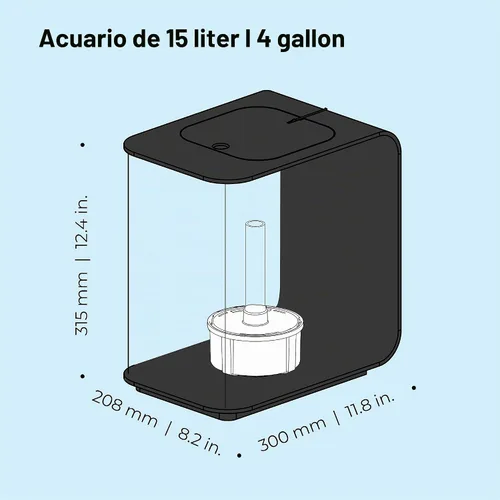 Vista 4 de biOrb Flow 15 - Acuario acrílico de 4 galones con luces LED blancas, moderno y compacto para exhibición en mesa o escritorio, negro Negro