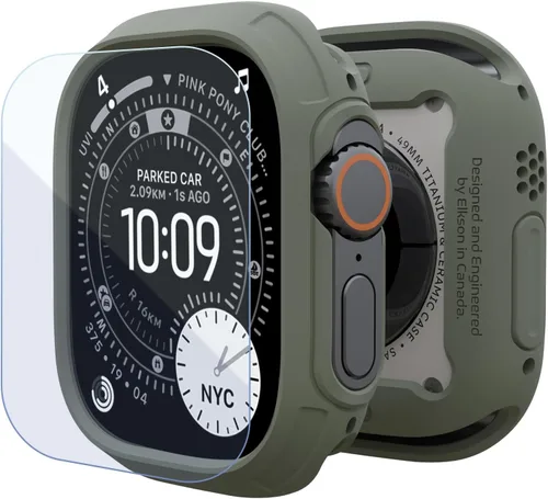 Vista 13 de elkson para Apple Watch Ultra de 49mm Series 3/2/1 Estuche con Parachoques y Protector de Pantalla de Vidrio Templado, Serie Quattro Max Resistente