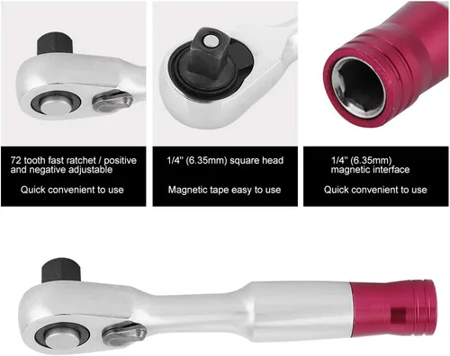 Vista 5 de Juego de mini llaves de trinquete de 1/4 de pulgada, herramienta de reparación para vehículo, bicicleta, bicicleta, kit de llaves de vaso de 72