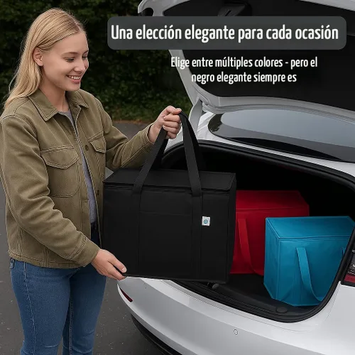 Vista 5 de musbus organizador aislado para maletero de coche bolsa refrigeradora paquete de 4 bolsas de compras aisladas para alimentos, negro, reutilizable