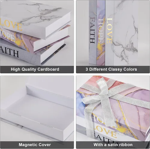 Vista 6 de Cajas de libros de imitación decorativas para el hogar: juego de 3 para mesa de entrada, mesa de café, decoración de estantería con cierre magnético