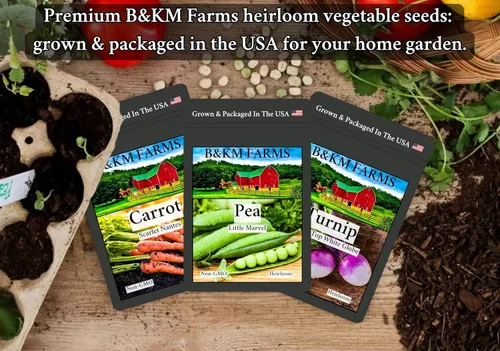 Vista 8 de B&KM Farms Kit de semillas de 50,000 reliquias – 50 variedades de semillas de verduras, frutas y hierbas sin OMG para jardinería en el hogar – Alta