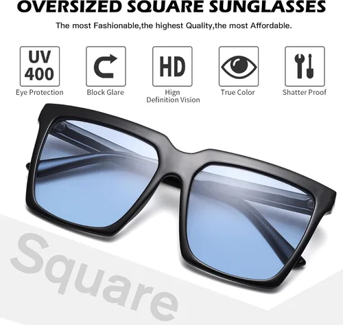 Vista 7 de Gafas de sol cuadradas de gran tamaño para mujeres y hombres, a la moda, lujosas, con marco grande