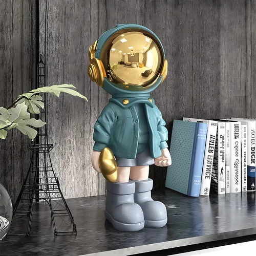 Vista 5 de EZ4ENCE Estatua de astronauta escultura de astronauta, escultura para decoración del hogar, decoración de estante azul artístico, decoración de mesa
