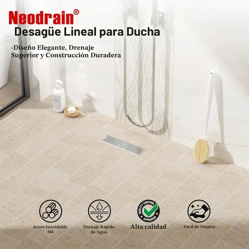 Vista 5 de Neodrain - Drenaje de ducha lineal de 12 pulgadas con rejilla removible, fabricante profesional de desagüe de suelo de ducha rectangular de acero