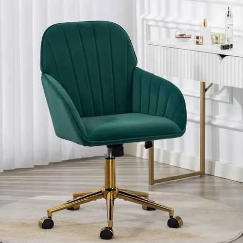 Vista 10 de Silla de tocador de terciopelo con ruedas y base dorada, 330 libras Beige
