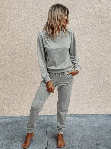 Vista 10 de Prettygarden - Conjunto de pijama de dos piezas para mujer, diseño de teñido anudado, sudadera informal de manga larga con pantalones largos, ropa