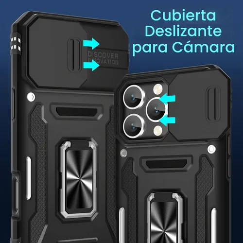 Vista 2 de DEERLAMN Funda para iPhone 16 Pro con cubierta deslizante para cámara + protector de pantalla (2 unidades), soporte de anillo giratorio de grado