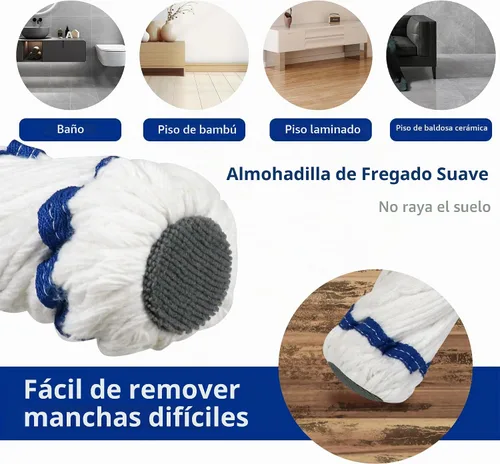Vista 3 de Silkyhose Trapeador de algodón giratorio giratorio para limpieza de suelos