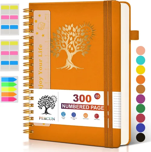 Vista 24 de Cuaderno grande en espiral para mujeres y hombres, 300 páginas rayadas numeradas, con rayas universitarias, cuaderno encuadernado en espiral de tapa
