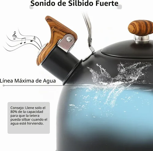 Vista 2 de LONFFERY Tetera para estufa, hervidor de té silbante de 2.5 cuartos de galón, con mango plegable de acero inoxidable de grado alimenticio