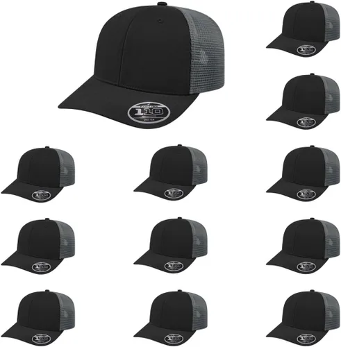 Vista 111 de Cap America i8502 Flexfit 110 Premium - Gorra de camionero de perfil medio con 6 paneles de malla trasera con protección UV y cierre ajustable