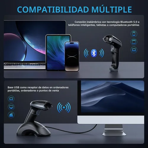 Vista 4 de TEEMI Escáner de código de barras Bluetooth con receptor de datos de base de carga USB, lector de código de barras inalámbrico QR 1D 2D para iOS